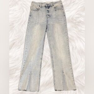 Risen Jeans Sz 7 Light Wash High Rise Straight Ankle Jeans Slit Hem Minimalist